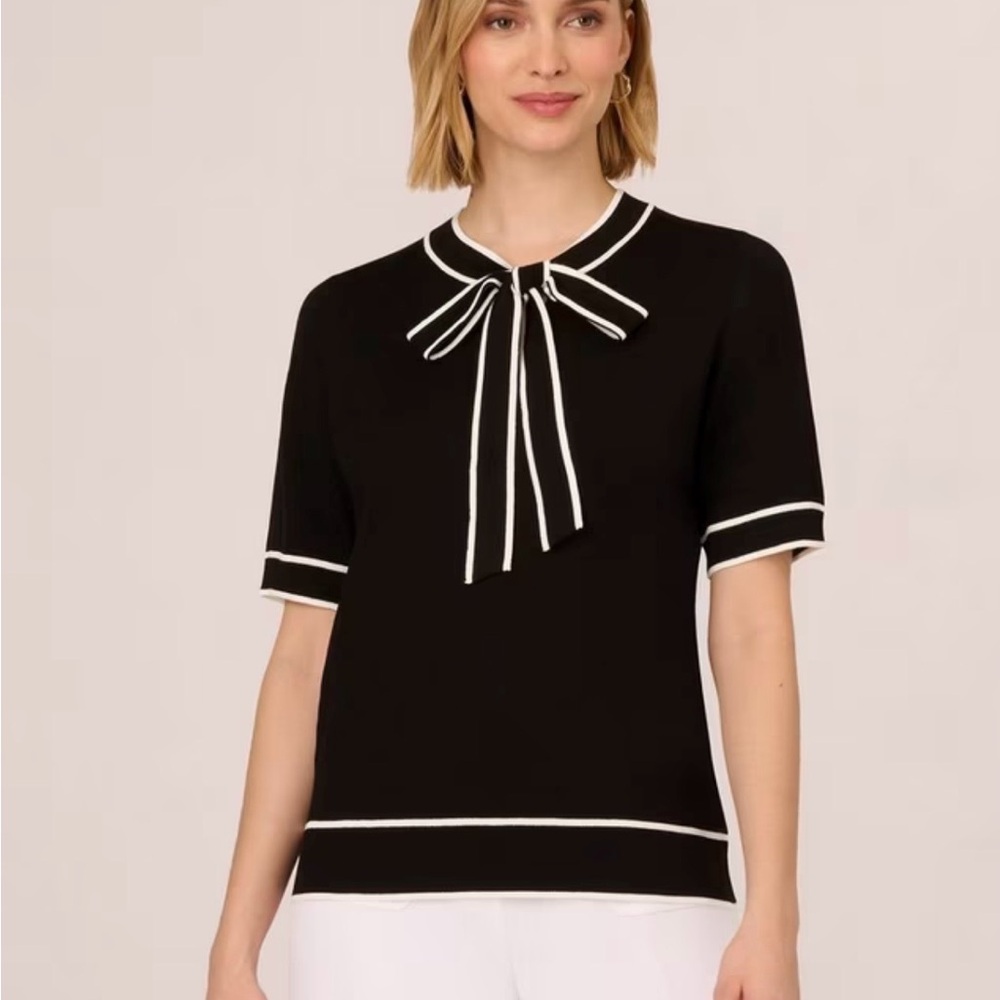 #185 Adrianna Papell NWT Beautiful Black Blouse with White Accents. Size S - Picture 2 of 15